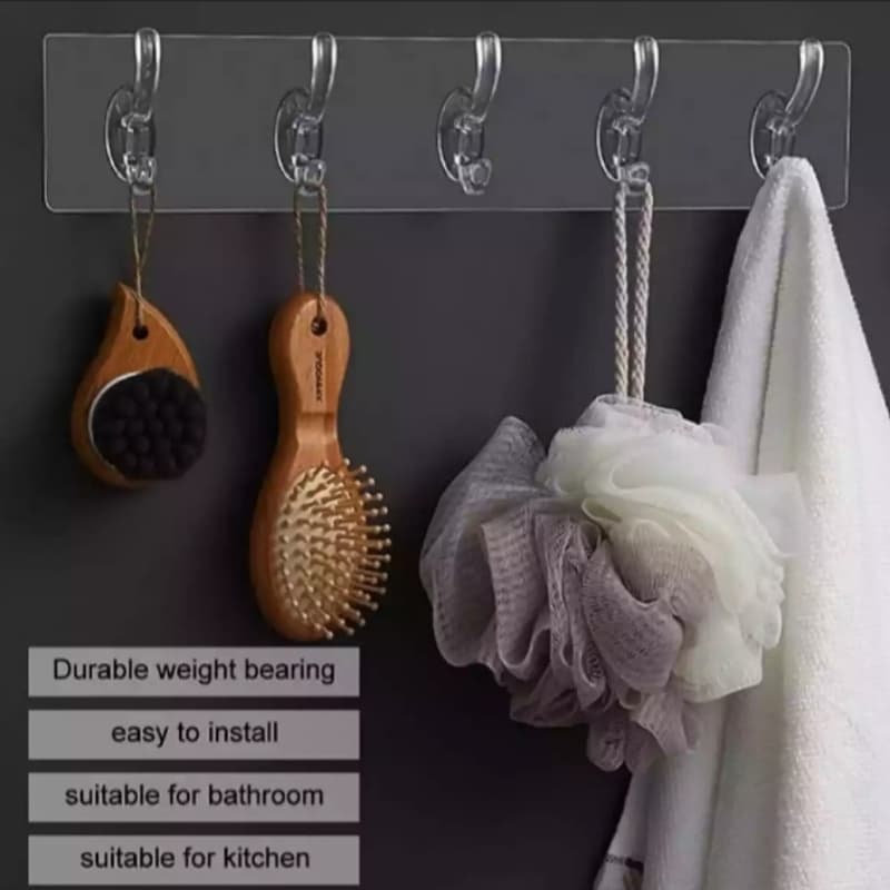 Transparent reusable seamless hooks self adhesive hooks 6 row hooks