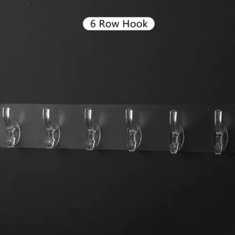 Transparent reusable seamless hooks self adhesive hooks 6 row hooks